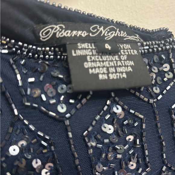 Pisarro Nights Navy Long Sequins and Beads Long Dress Size 4 NWT - Picture 7 of 8